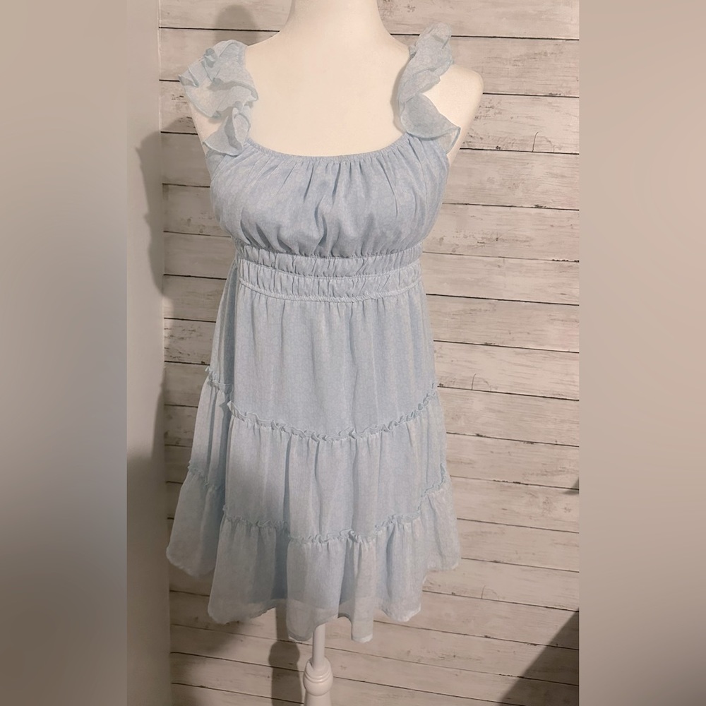 Light-Blue Floral Off The Shoulders Dress